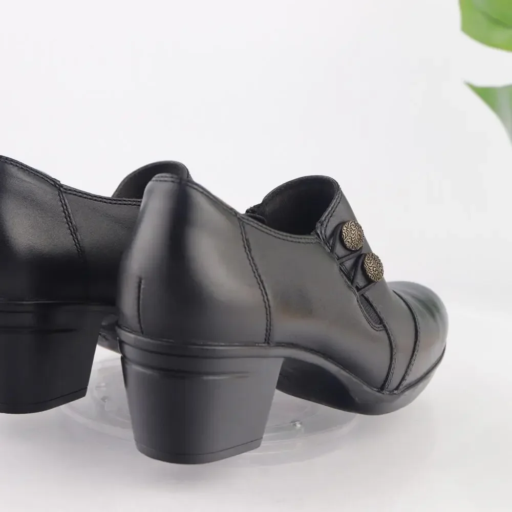 Clarks Womens Emslie Warren Boot Size 7 M Black Leather Block Heel Button Bootie